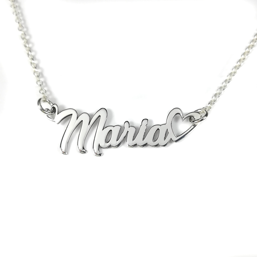 Collar personalizado nombre Aro forma Corazón en plata de ley 925 por 1 unidad